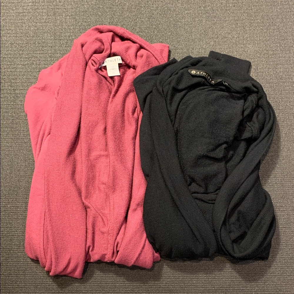Athleta Pranayama Wrap Cardigan Lot of 2 Size XS Black Victorian‎ Berry #777944